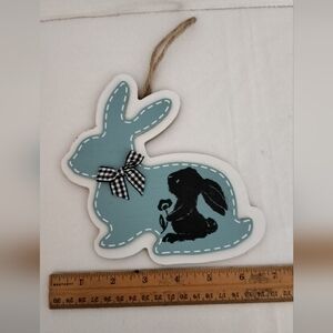 Blue Bunny Wall Hanging with Black Silhouette Chalk Couture